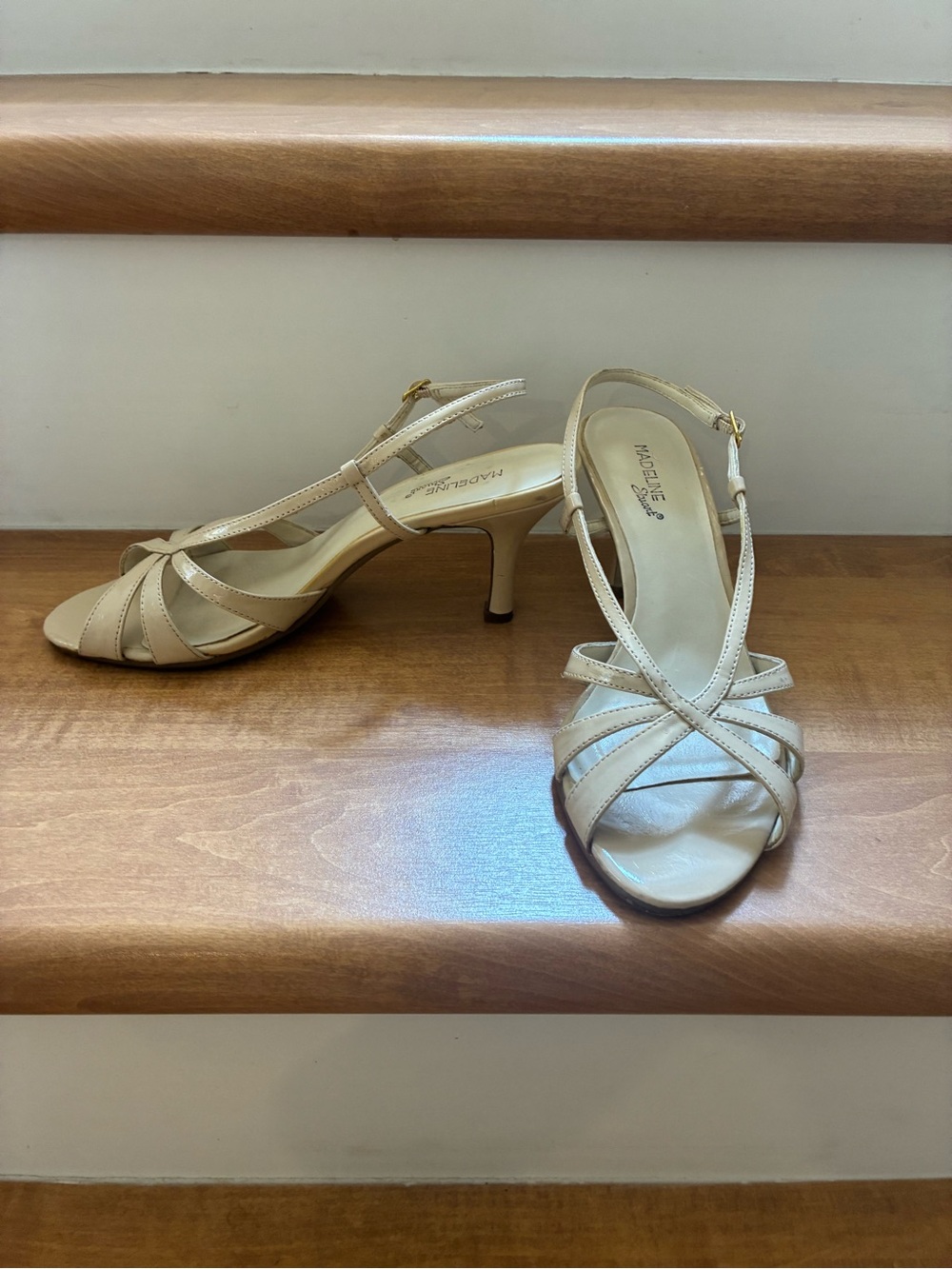 Madeline Stuart Cream Strappy Slingback Heels